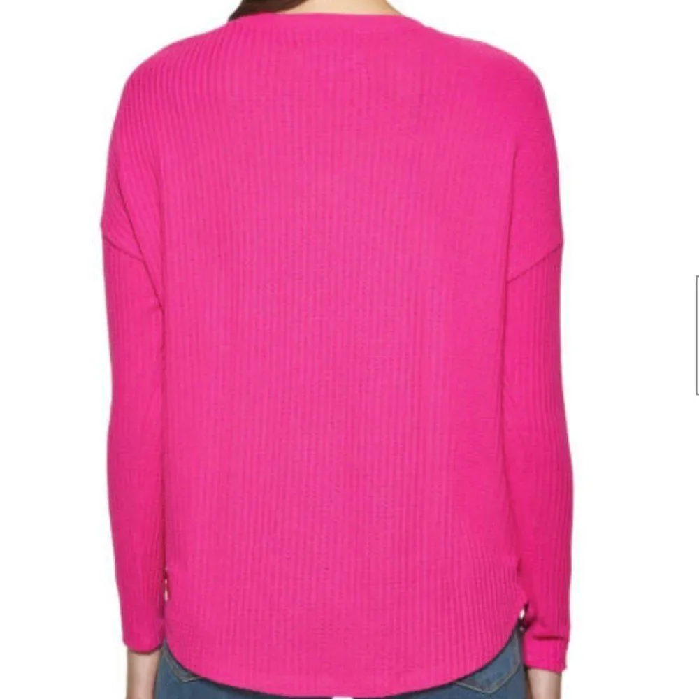 Calvin Klein Long Sleeve Waffle Knit Top - Pink - Picture 2 of 7
